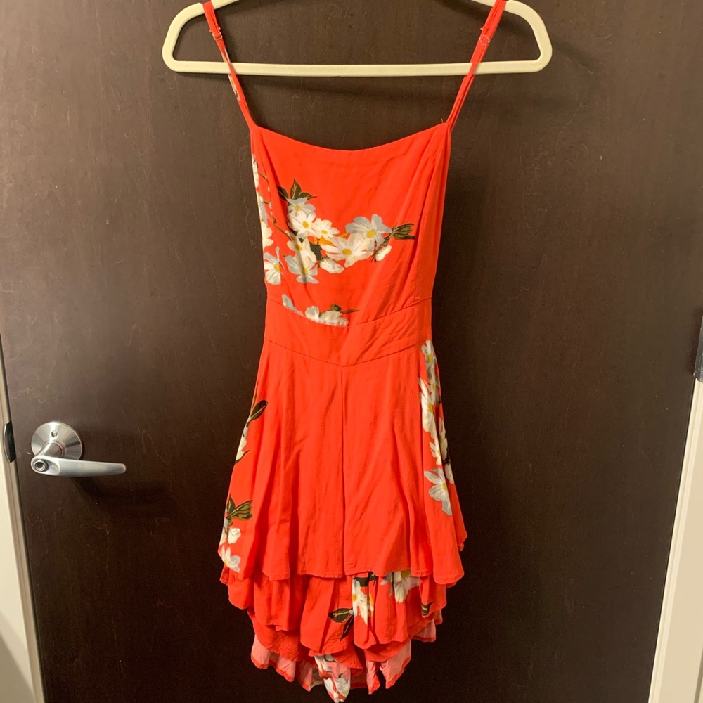Red floral romper